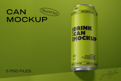 Drink Can Mockup – 16oz / 473ml Lime Can in Angled Front View with Green Background
