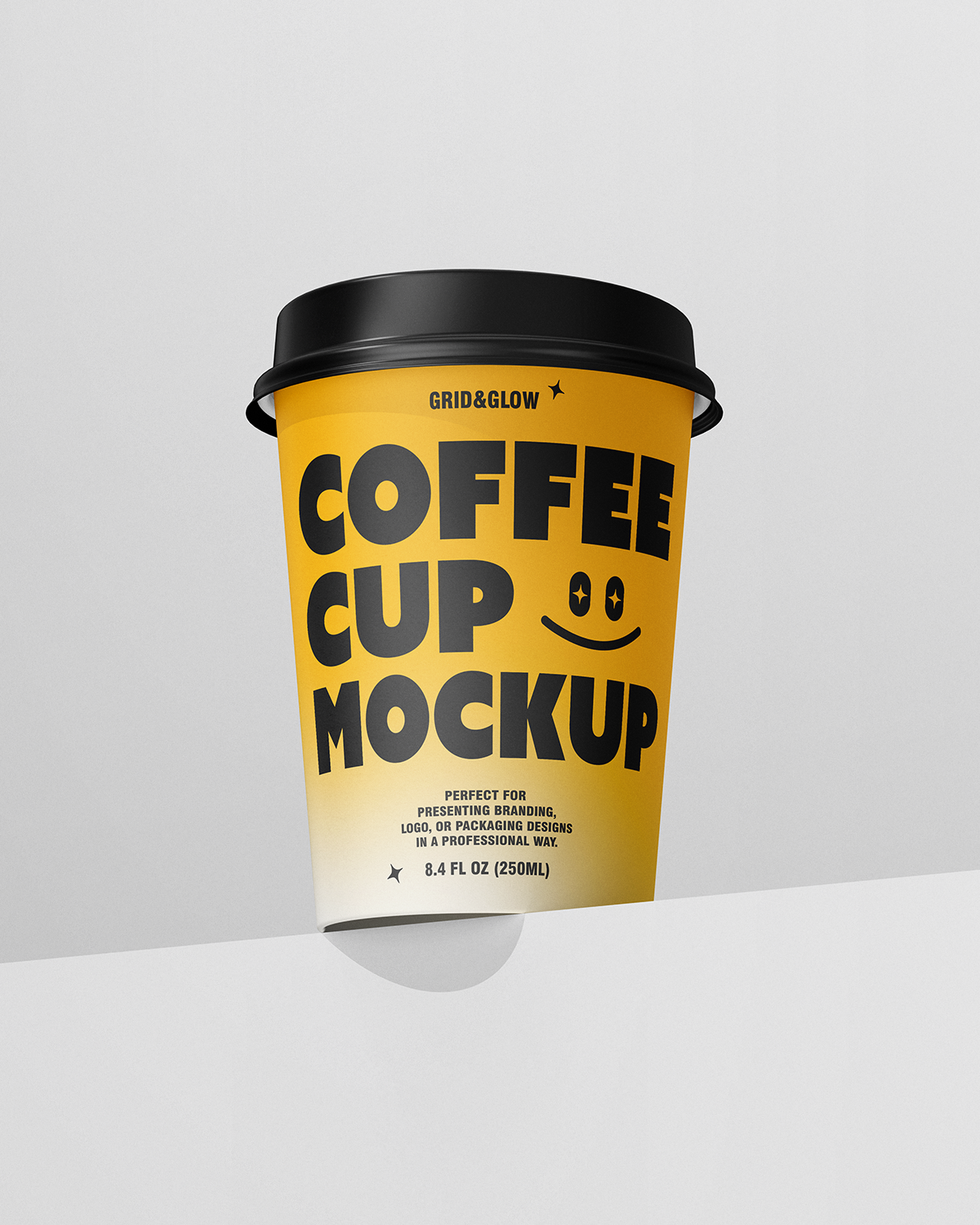 Coffee cup mockup with custom branding design on neutral background