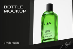 Bottle Mockup – Angled Front View of Green Glass Bottle on Black Shelf Arch