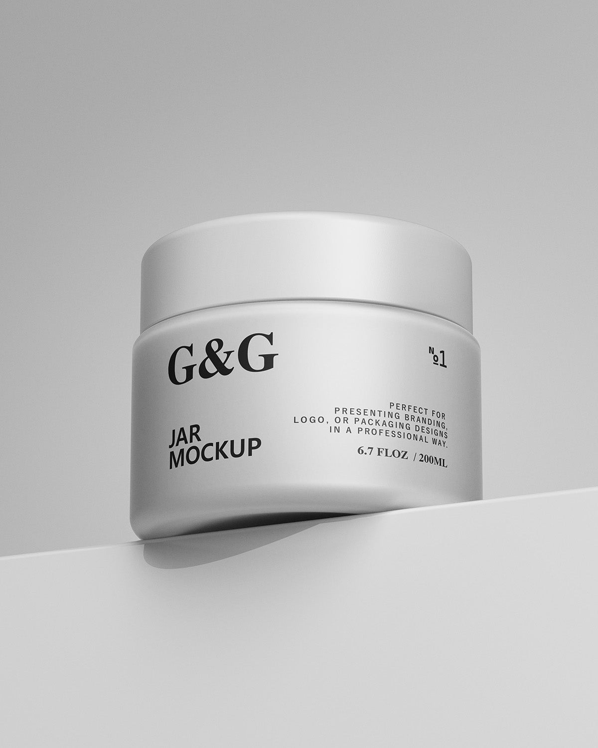 White jar with black text on a gray background Mockup