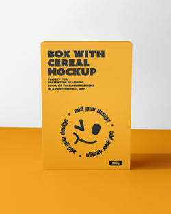 Yellow box with cereal mockup on a white background