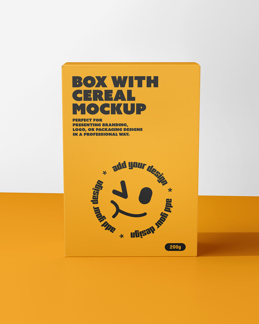 Yellow Box with Cereal Mockup on a white background