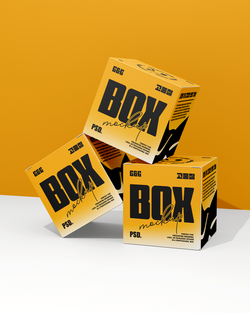 Box Mockup – Triple Composition Scene Yellow Scene