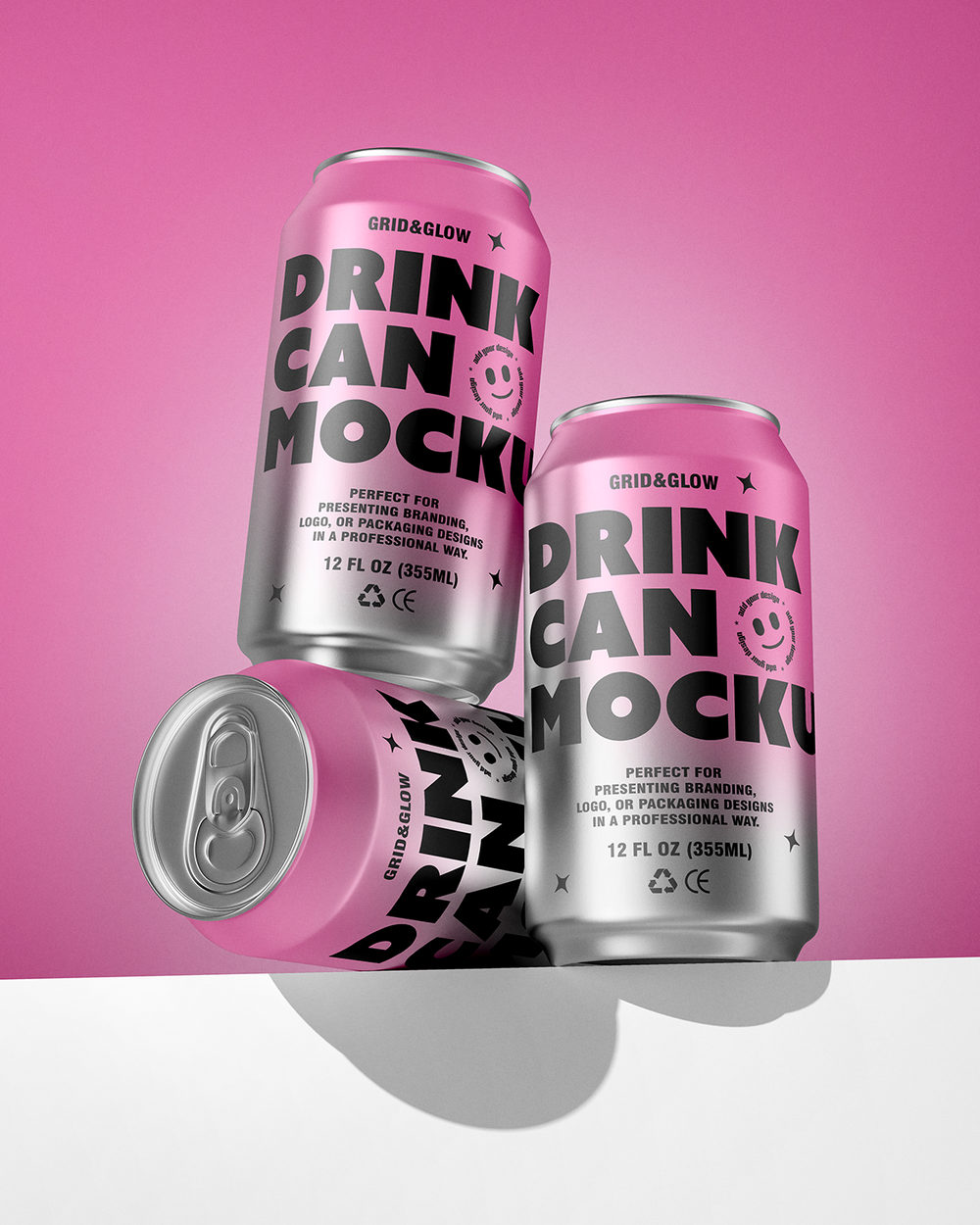 Drink Can Mockup - 12oz / 355ml on a pink background