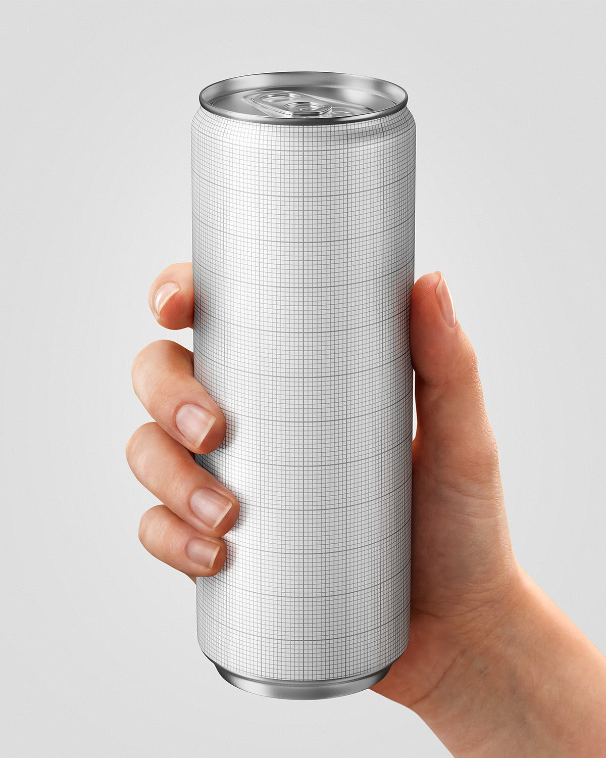 Drink can mockup 12oz 355ml in  gray background Grid Scene