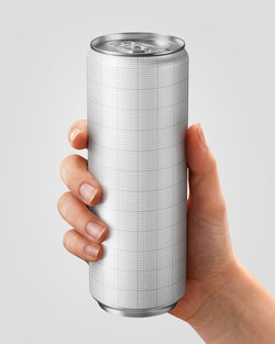 Drink can mockup 12oz 355ml in  gray background Grid Scene