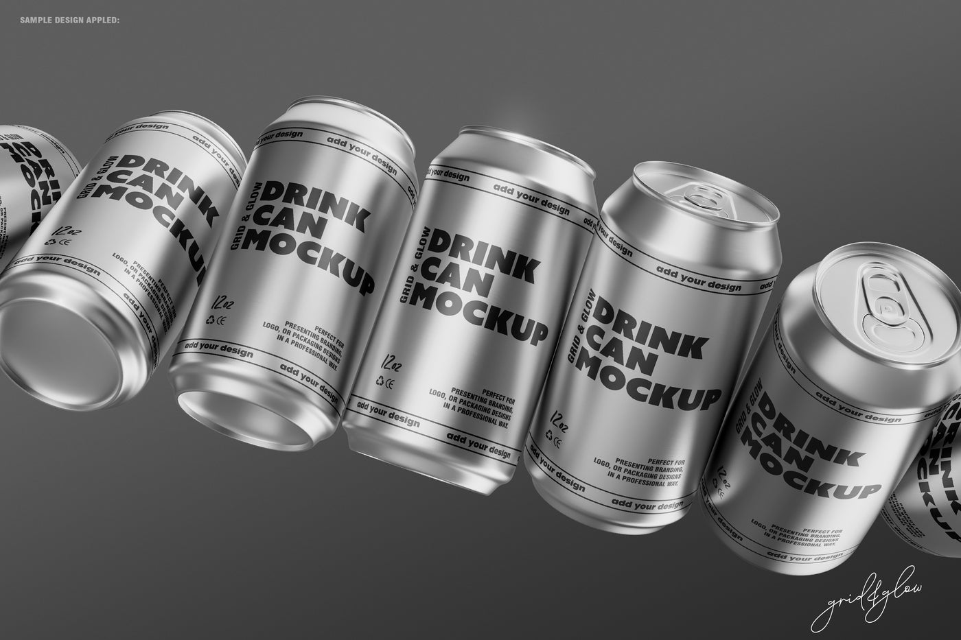 Silver 12oz Drink Can Mockups – Scene with Metallic PSD Templates for Label, Branding, or Logo Design Presentation