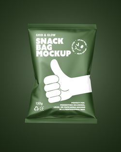 Free snack bag mockup on a dark green background