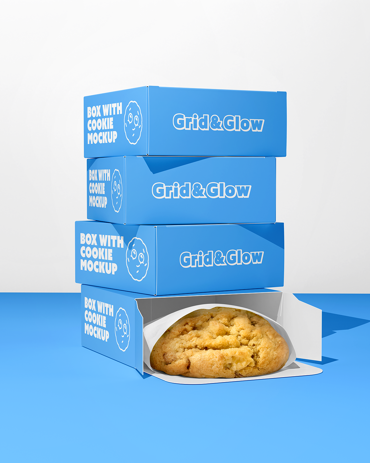 Maqueta de caja con galletas - Empaque abierto apilado