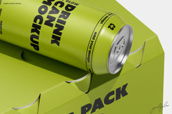 6 Pack Cans Mockup – Top View with Loose Can