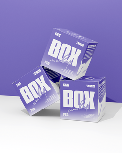 Box Mockup features three cubic boxes arranged in a balanced