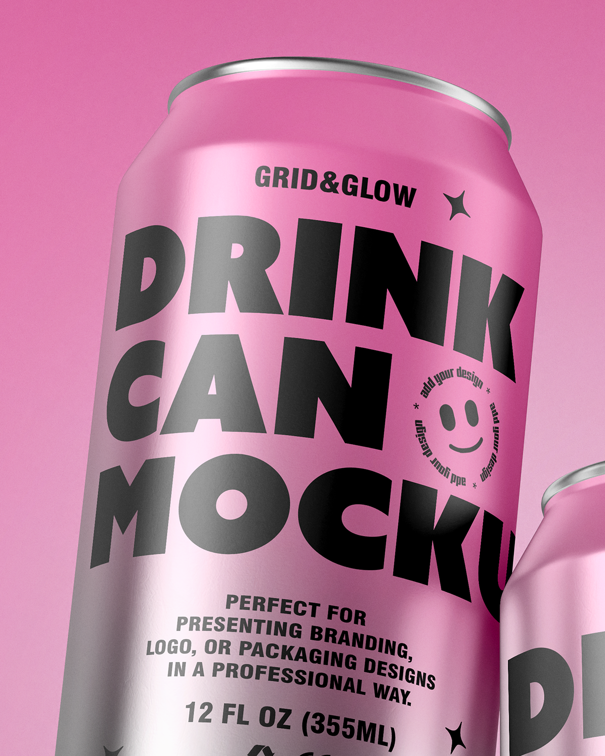 Drink Can Mockup - 12oz / 355ml on a pink background