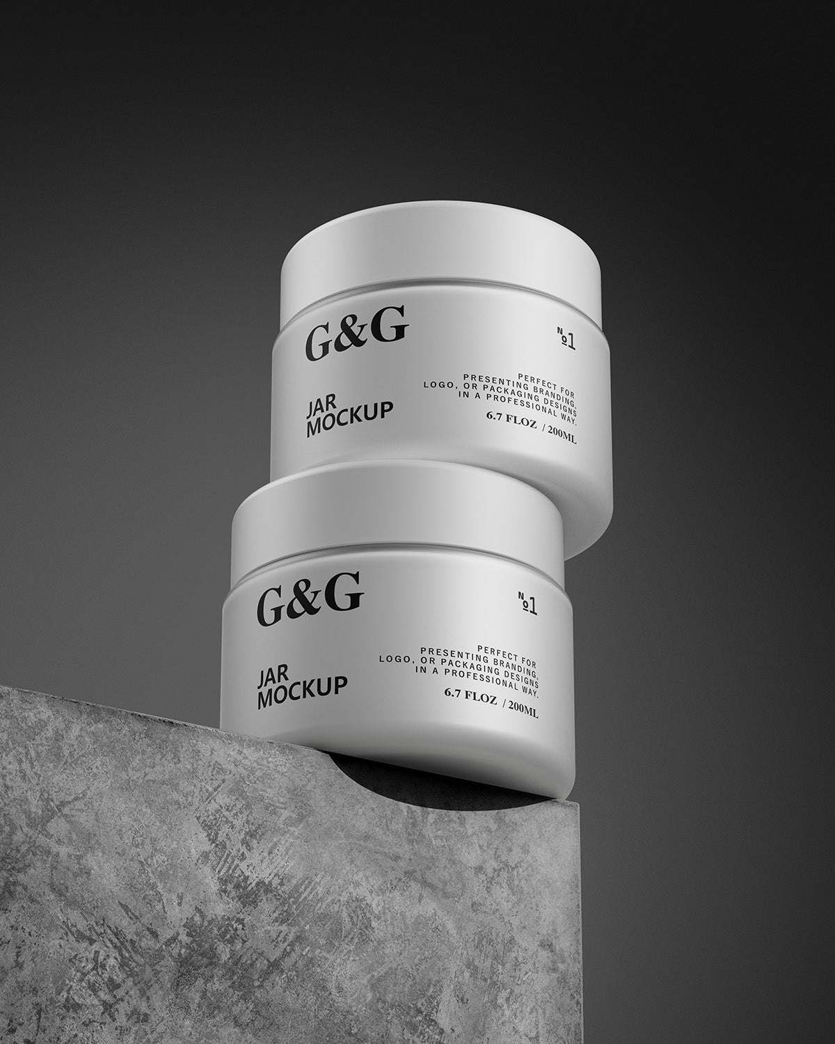 Two Jars Mockup on a gray surface with a dark background
