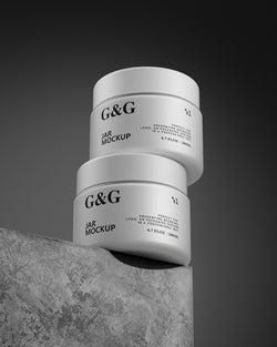 Two Jars Mockup on a gray surface with a dark background