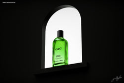 Bottle Mockup – Green Glass Bottle in Niche with White Backdrop and Dark Surround