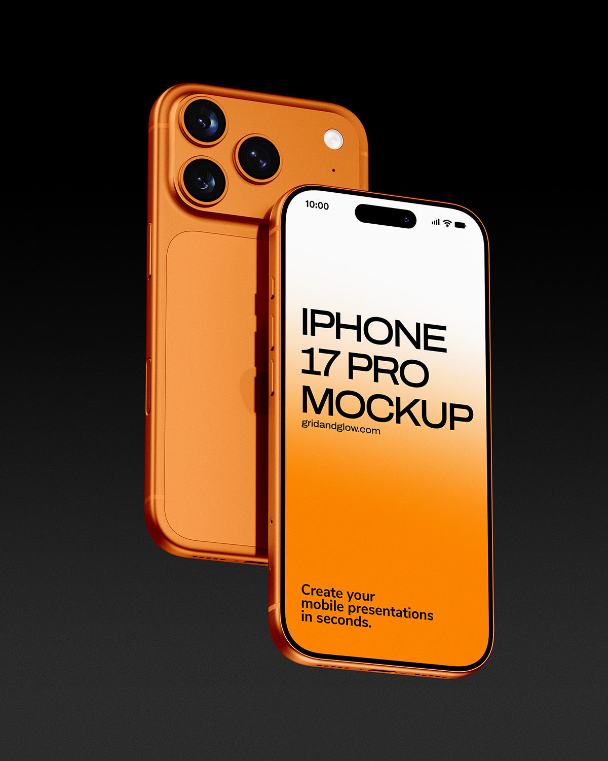 Orange iPhone 17 Pro mockup on a black background