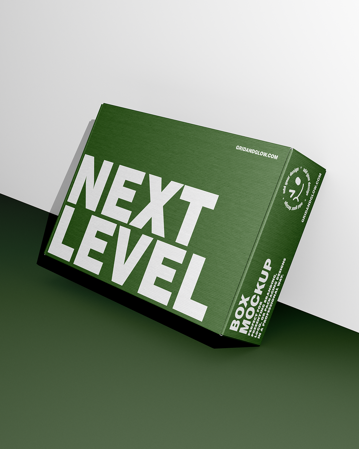 Box mockup on a white and green gradient background