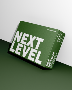 Box mockup on a white and green gradient background