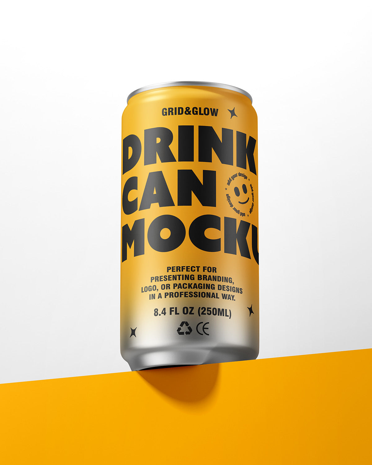 Yellow Sleek Can Mockup on a white background