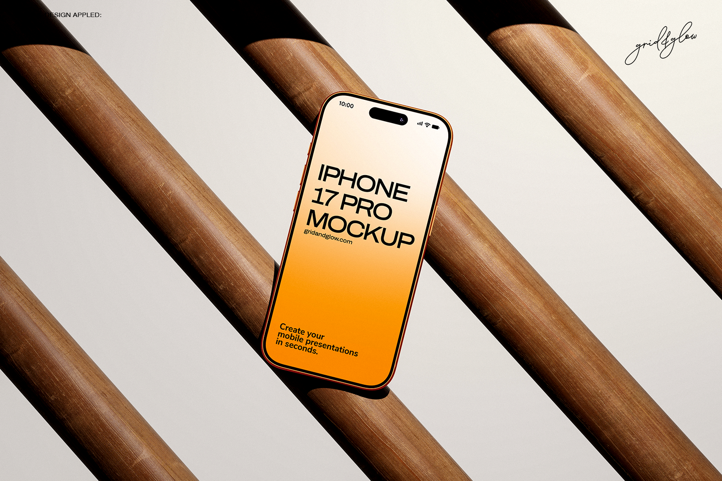 iPhone 17 Pro mockup wood scene