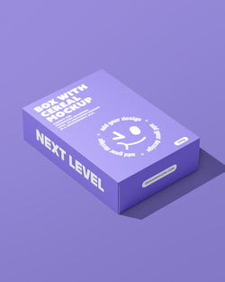 Box mockup with a smiley face design on a purple background