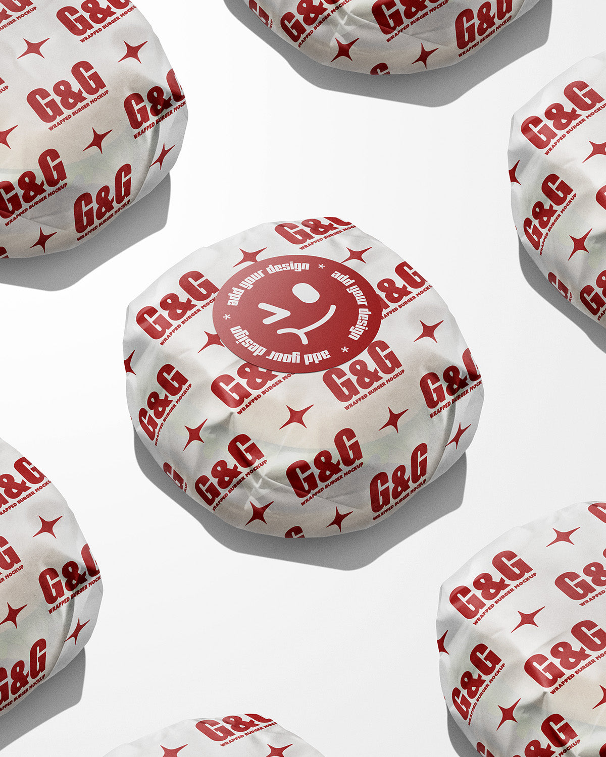 Wrapped Burger Mockup with G&G branding on a white background