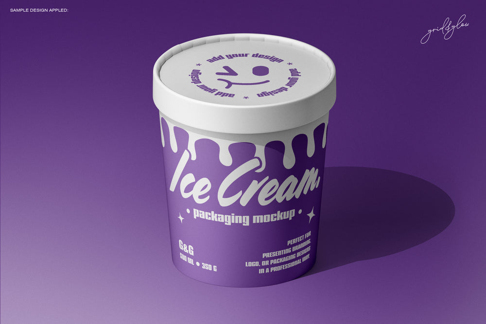 Angled Top View of Ice Cream Cup Mockup – Editable PSD with Branding on Lid and Cup – Perfect for Ice Cream Label Design