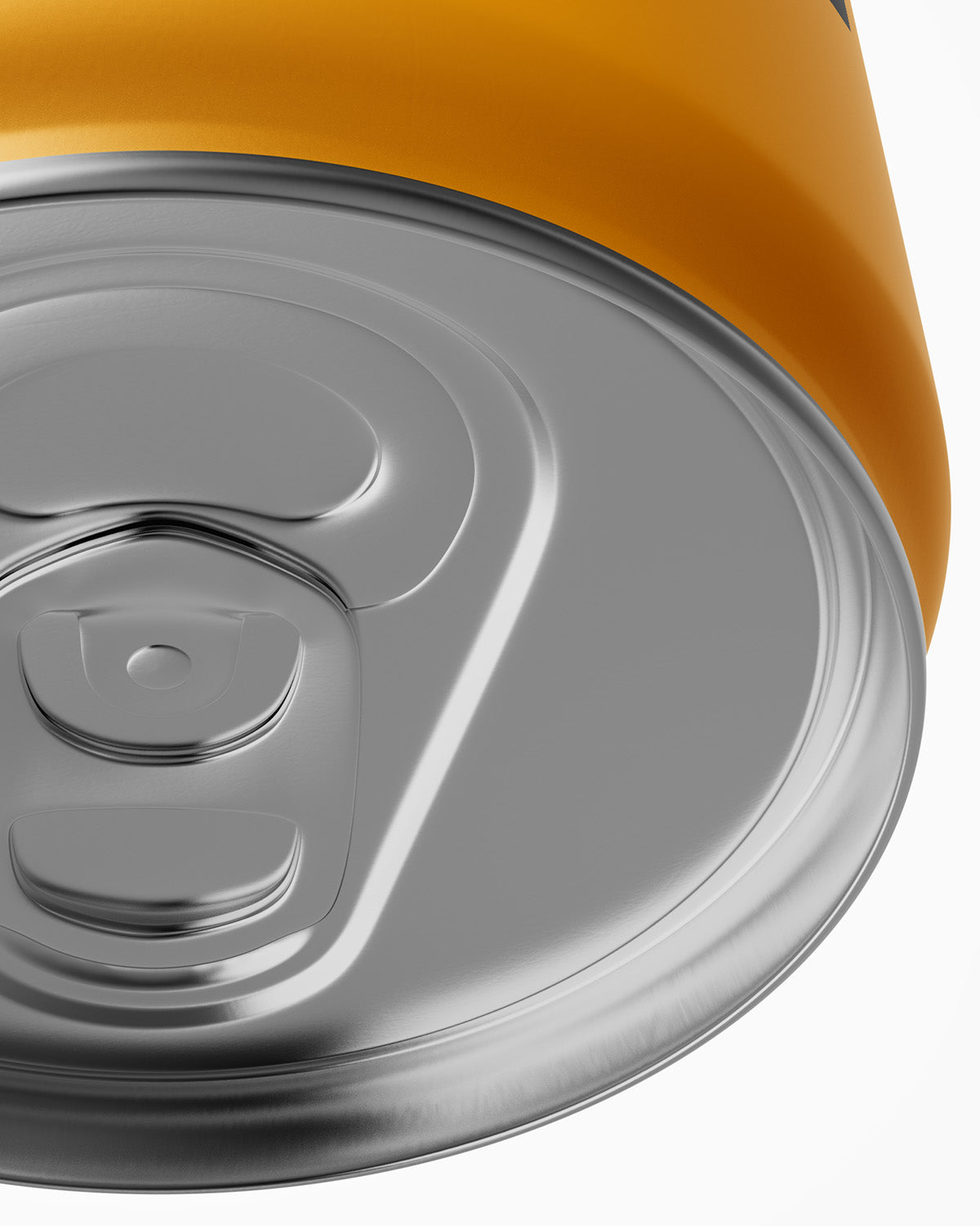Drink can mockup 12oz 355ml in silver color with top angled view showing pull-tab macro