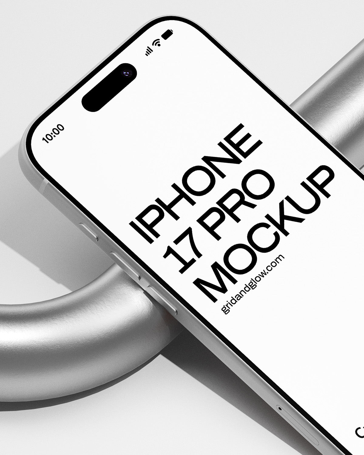 Phone mockup with 'iPhone 17 Pro Mockup' text on a white background