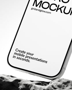 Phone screen with text 'Create your mobile presentations in seconds' on a white background