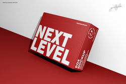 Red box with 'Next Level' text on a red and white background