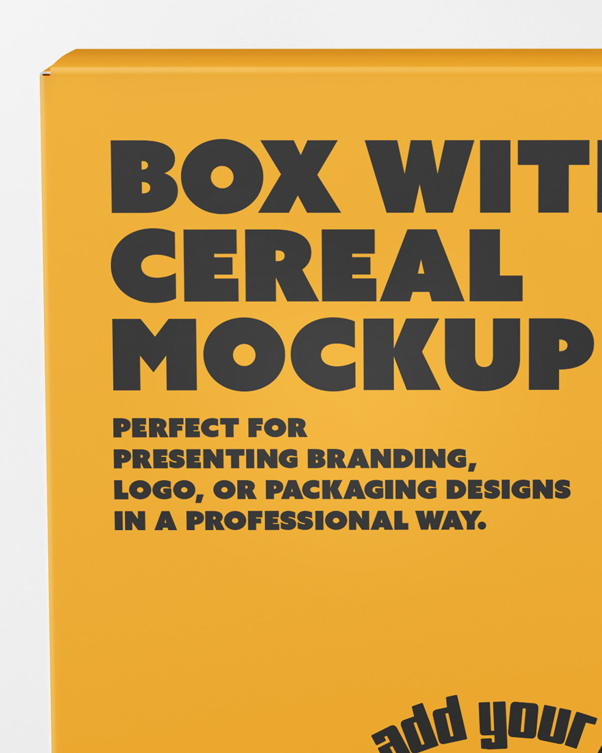 Yellow box with text 'Box with Cereal Mockup' on a white background