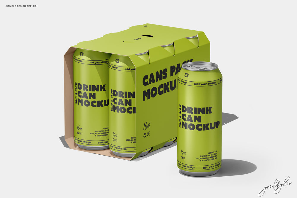 6 Pack Cans Mockup – Front View with Single Can