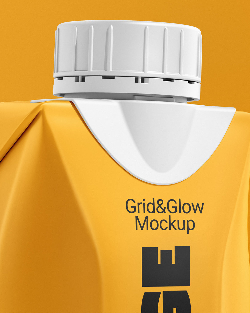 Tetra pack mockup 200ml in yellow with white cap and half side view showing nutrition panel macro