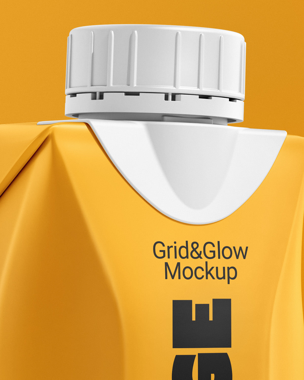 Tetra pack mockup 200ml in yellow with white cap and half side view showing nutrition panel macro