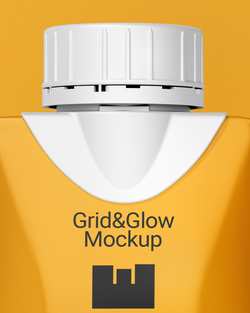 Tetra pack mockup 200ml in orange with white cap and front view on orange background macroo