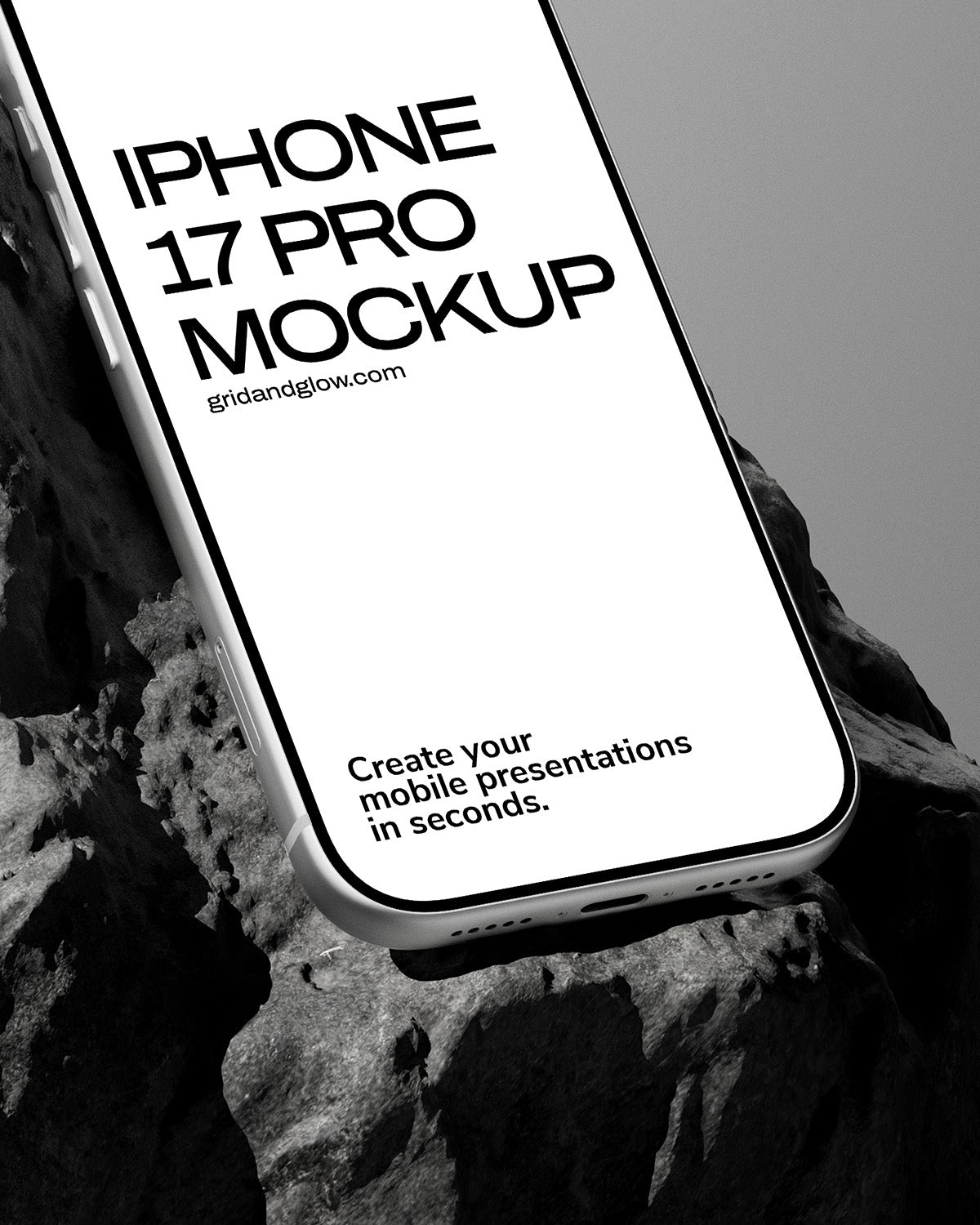 iPhone 17 Pro Mockup on a rock
