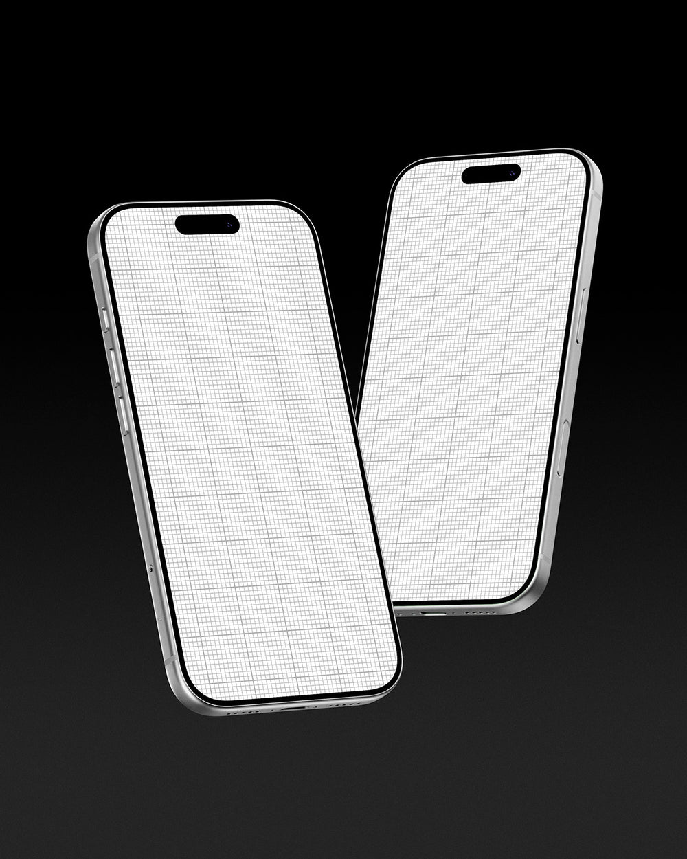Two smartphone screen protectors with grid pattern on a black background