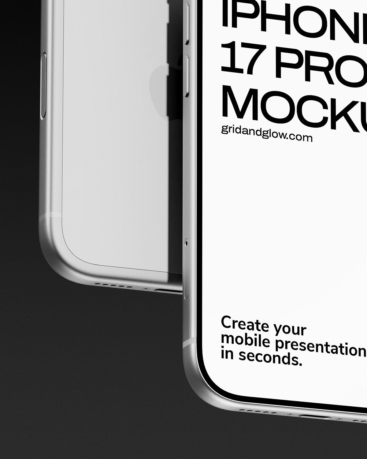 Phone mockup with 'iPhone 17 Pro Mockup' text on a black background