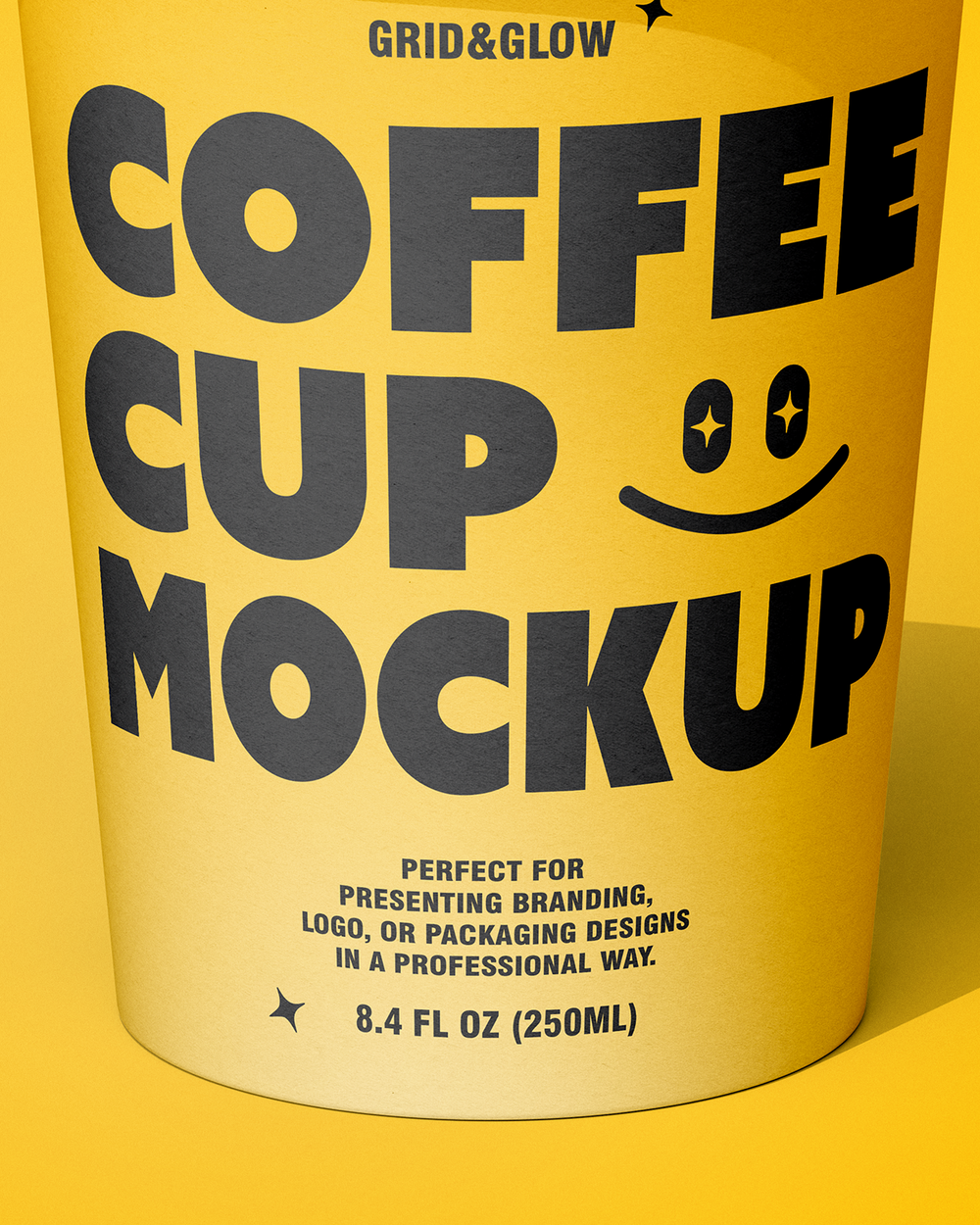 Paper Coffee Cup Mockup on a yellow background