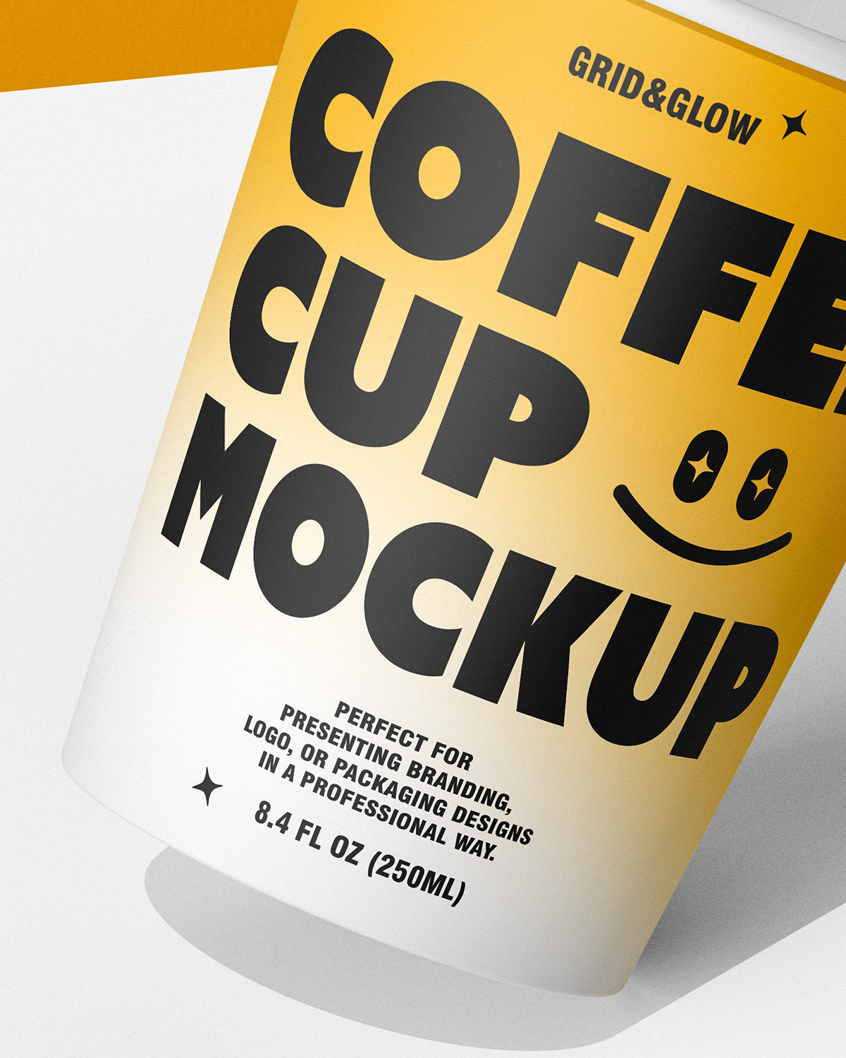 Two coffee cup mockups in leaning arrangement showing customizable branding design macro scene