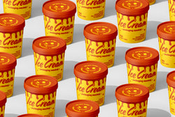 Seamless pattern of multiple 12oz ice cream cups arranged diagonally, creating a repeating packaging display.