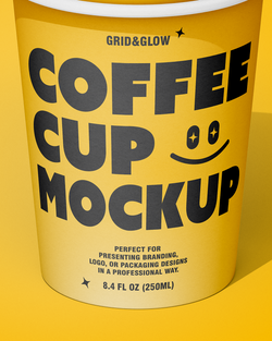 Stacked Coffee Cups Mockup on a yellow background