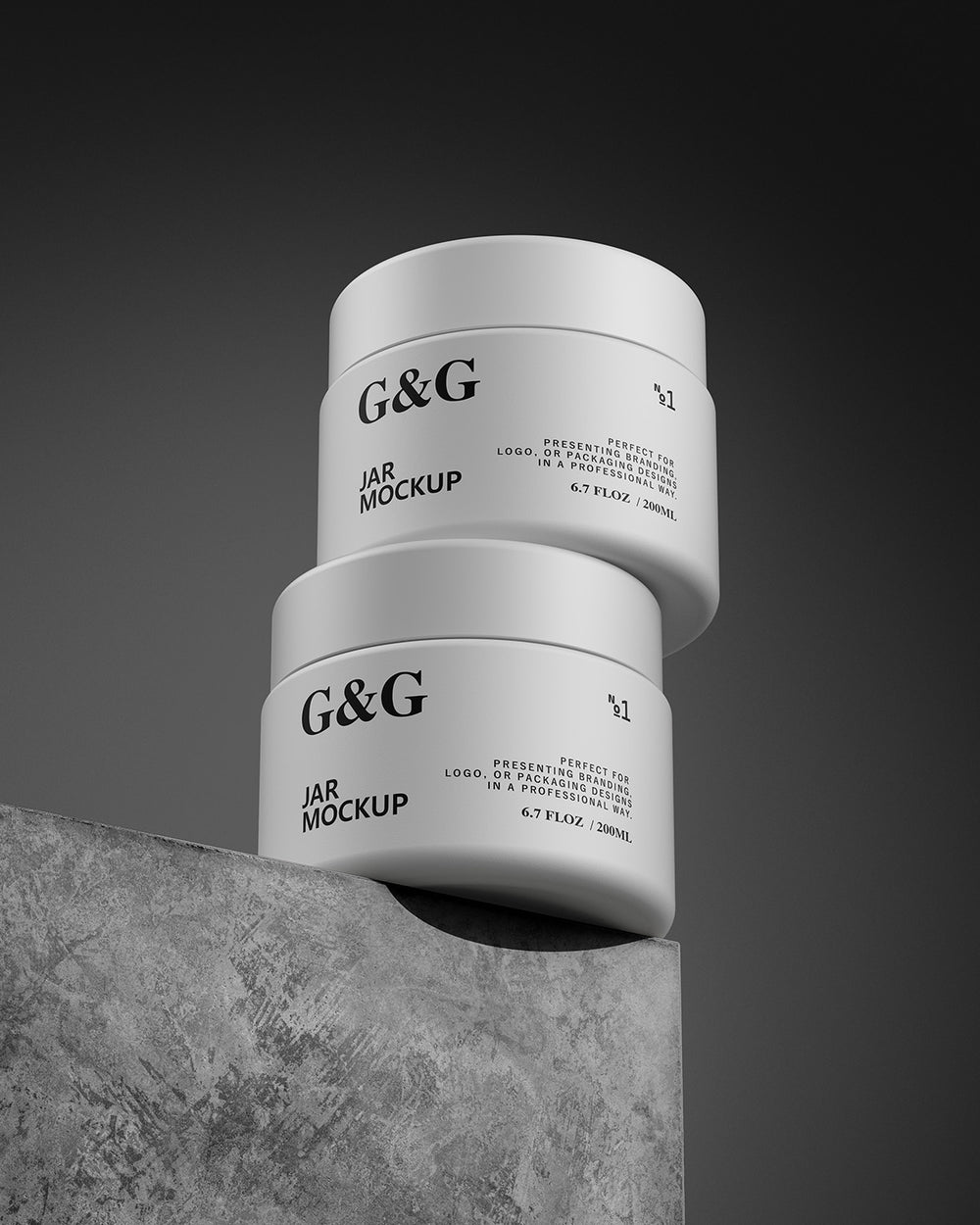 Two Jars Mockup on a gray surface with a dark background