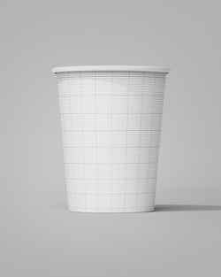 White disposable cup with a grid pattern on a gray background