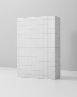 White box mockup with grid pattern on a gray background 