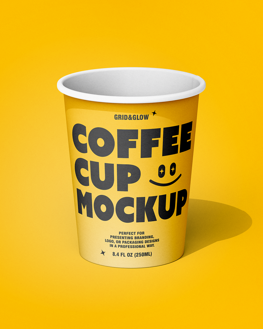 Paper Coffee Cup Mockup on a yellow background