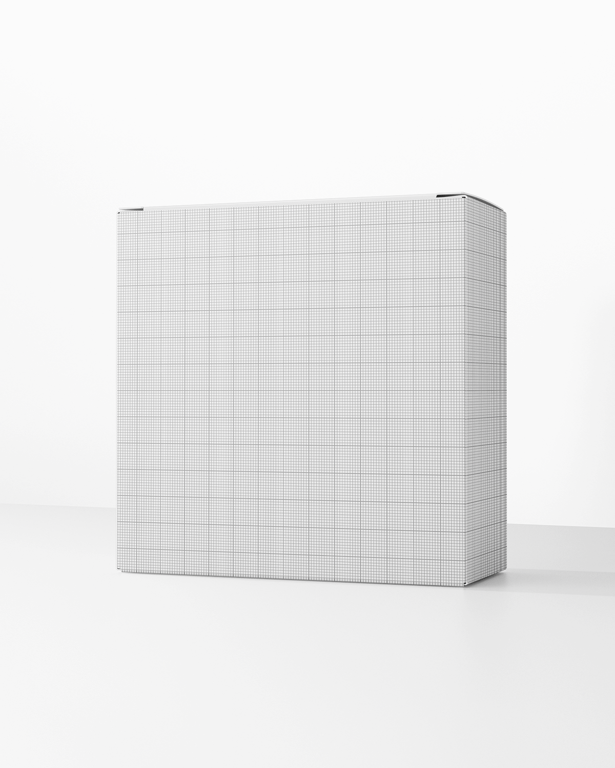 White rectangular box mockup with grid pattern on a white background