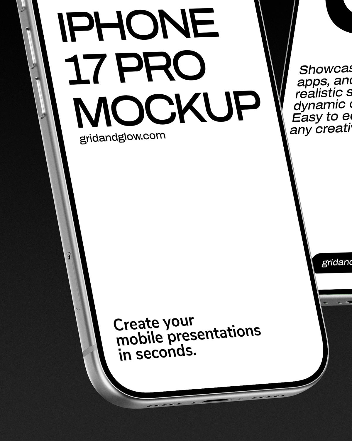 Phone mockup with text on a black background