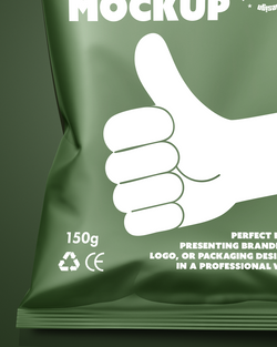 Free snack bag mockup on a green background.